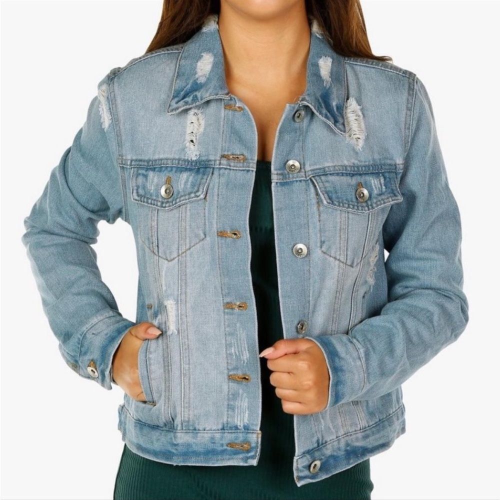 Ci Sono Denim Distressed Jean Jacket Sz Medium